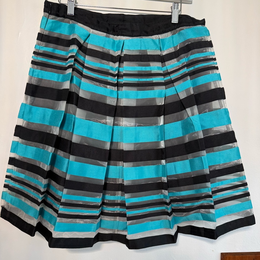 Eva Franco Black and Teal Striped Skater Skirt